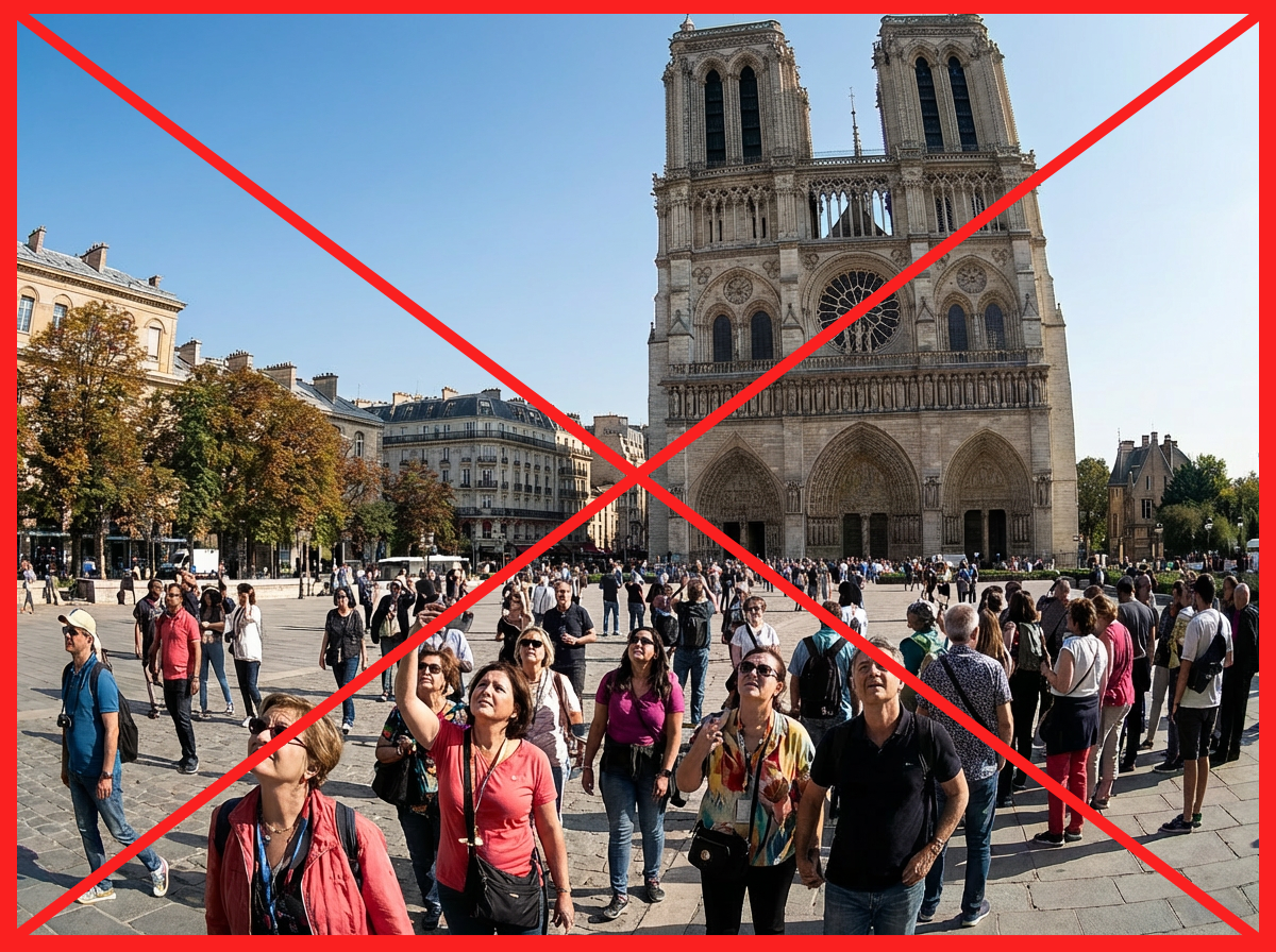 Image d’illustration - Prise de vue vidéo de Notre Dame. Une caméra touristique avec cet angle de vue capterait des images de personnes ainsi que des fenêtres d’habitations privées.