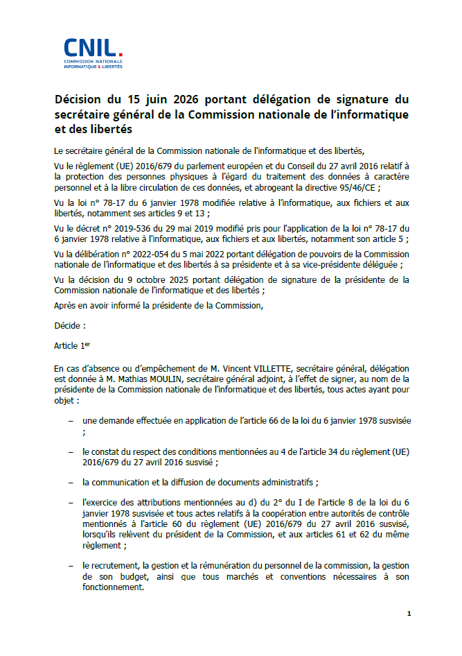 Décision du 15 juin 2026